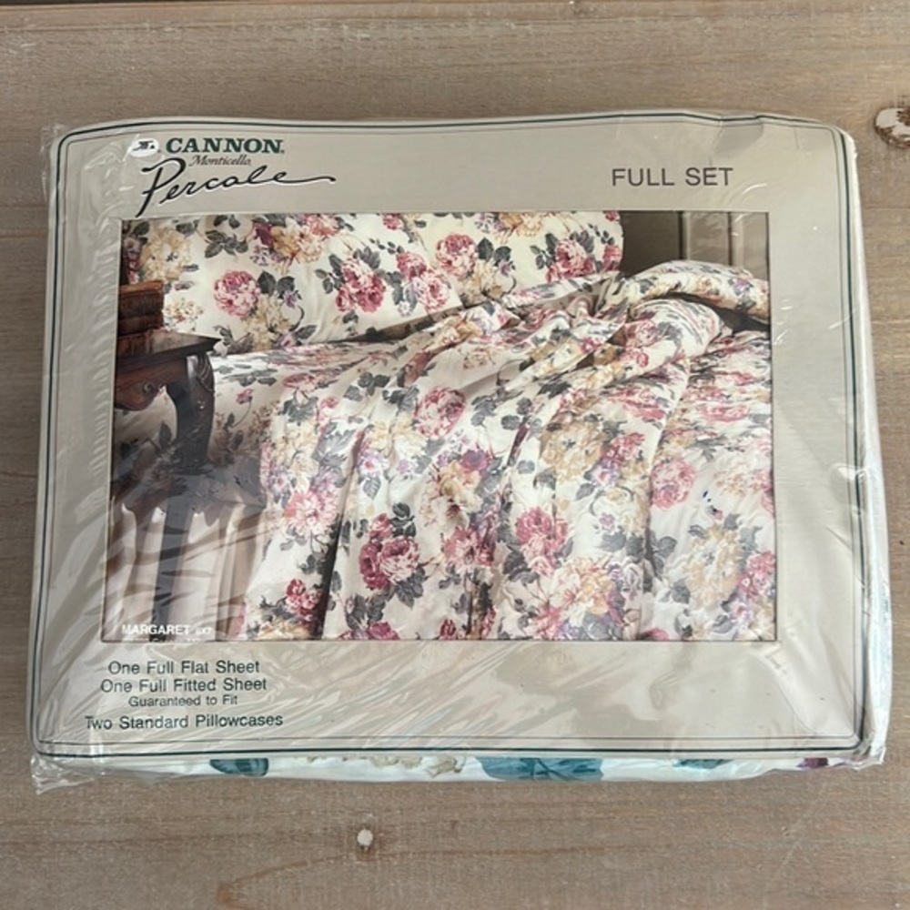 New VTG Cannon Monticello Full‎ Sheets "Margaret" Percale Cotton Blend Floral